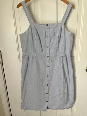 J.Crew Dress Womens 16 Blue White Stripe Button Front Seersucker Sundress Midi